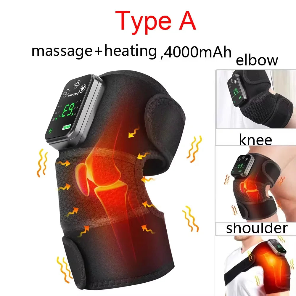 Electric Heated Vibration Knee and Shoulder Massager with Hot Compress for Pain Relief and Physiotherapy